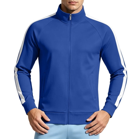 Fanshiluo Men's Stand Collar Full-Zip Track Jacket, Raglan Sleeve Athletic Jacket with Contrast Side Stripes and Pockets for Men,XXL,Big and Tall Men