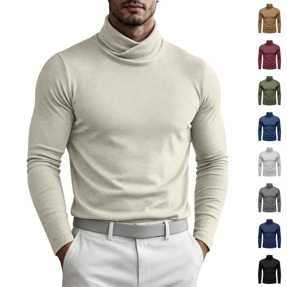 Fanshiluo Men's Turtleneck Long Sleeve Shirts, Slim Fit Soft Stretch Casual Basic Tops,M,Big and Tall Men