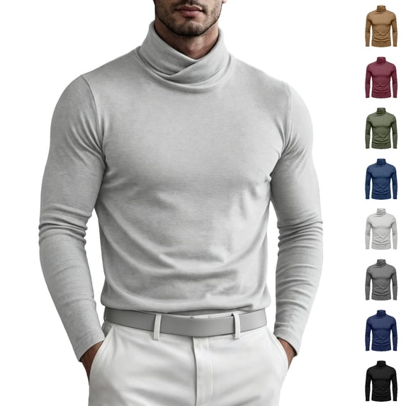 Fanshiluo Men's Turtleneck Long Sleeve Shirts, Slim Fit Soft Stretch Casual Basic Tops,M,Big and Tall Men