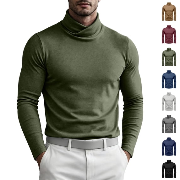Fanshiluo Men's Turtleneck Long Sleeve Shirts, Slim Fit Soft Stretch Casual Basic Tops,XL,Big and Tall Men