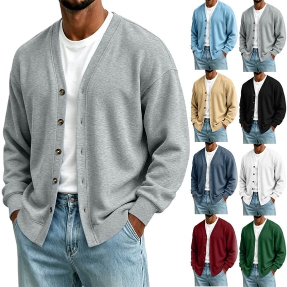 Fanshiluo Men's V‑Neck Button‑Front Long Sleeve Knit Cardigan, Relaxed Fit Sweater Cardigan with Pockets for Men,XXXL,Big and Tall Men
