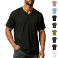 thumbnail image 1 of Fanshiluo Men's V Neck Henley Short Sleeve T-Shirt, Solid Button Casual Top,Size:L,Big and Tall Men, 1 of 9