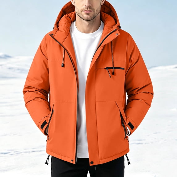 Fanshiluo Men's Winter Padded Jacket, Hooded Warm Full-Zip Long Sleeve Insulated Coat with Zipper Pockets for Men,L,Big and Tall Men