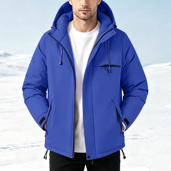 Fanshiluo Men's Winter Padded Jacket, Hooded Warm Full-Zip Long Sleeve Insulated Coat with Zipper Pockets for Men,M,Big and Tall Men
