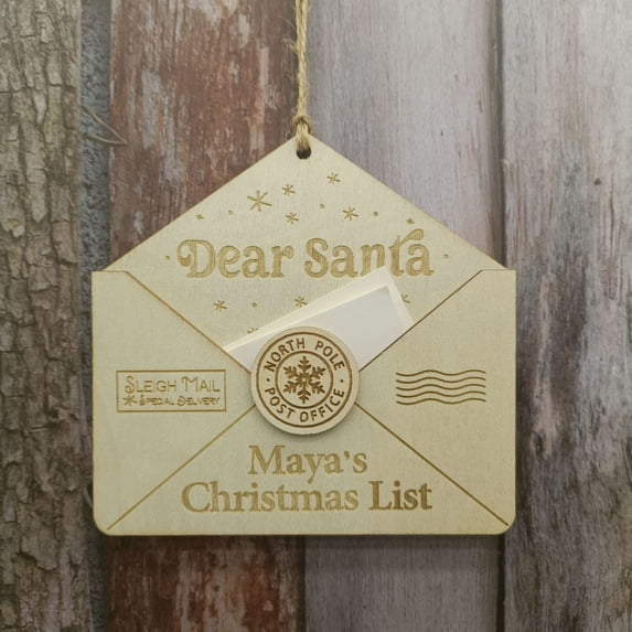 Fanshiluo Santa Wish List Ornament With Pocket For A Letter Personalized With Child’s Name Wooden Envelope Christmas Decoration