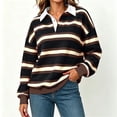 thumbnail image 1 of Fanshiluo Women's Drop Shoulder Collared Striped Sweatshirt, Contrast Loose Long Sleeve Pullover Top,Size S-2XL, 1 of 7