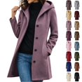 thumbnail image 1 of Fanshiluo Women's Hooded Mid Length Single Breasted Coat, Casual Outerwear with Pockets for Fall Winter,Size S-3XL, 1 of 6