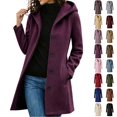 thumbnail image 1 of Fanshiluo Women's Hooded Mid Length Single Breasted Coat, Casual Outerwear with Pockets for Fall Winter,Size S-3XL, 1 of 6
