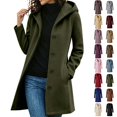 thumbnail image 1 of Fanshiluo Women's Hooded Mid Length Single Breasted Coat, Casual Outerwear with Pockets for Fall Winter,Size S-3XL, 1 of 6