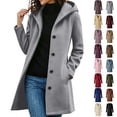 thumbnail image 1 of Fanshiluo Women's Hooded Mid Length Single Breasted Coat, Casual Outerwear with Pockets for Fall Winter,Size S-3XL, 1 of 6