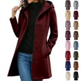 thumbnail image 1 of Fanshiluo Women's Hooded Mid Length Single Breasted Coat, Casual Outerwear with Pockets for Fall Winter,Size S-3XL, 1 of 6