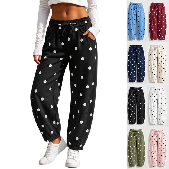 Fanshiluo Women's Polka Dot Drawstring Jogger Pants, Casual Elastic Waist Sweatpants,Size S-2XL