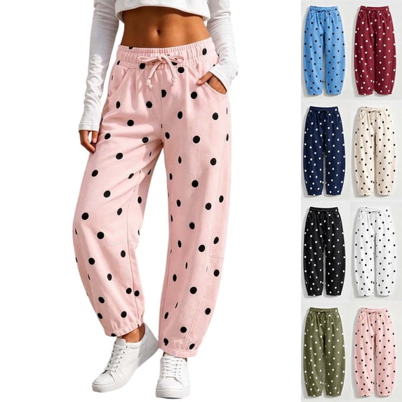 Fanshiluo Women's Polka Dot Drawstring Jogger Pants, Casual Elastic Waist Sweatpants,Size S-2XL