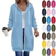 thumbnail image 1 of Fanshiluo Women's Zip Up Hoodie Long Jacket, Long Sleeve Casual Open Front Hooded Coat with Pockets,Size S-5XL, 1 of 7
