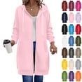 thumbnail image 1 of Fanshiluo Women's Zip Up Hoodie Long Jacket, Long Sleeve Casual Open Front Hooded Coat with Pockets,Size S-5XL, 1 of 9