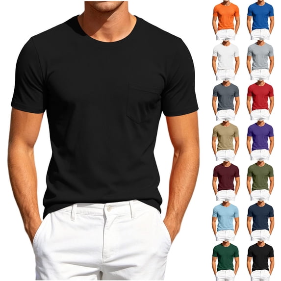Fanshiluo Men's Crew Neck Pocket Solid Color Short Sleeve T-Shirt,L,Big and Tall Men