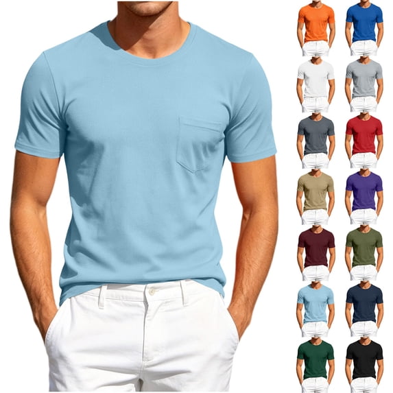 Fanshiluo Men's Crew Neck Pocket Solid Color Short Sleeve T-Shirt,XXL,Big and Tall Men