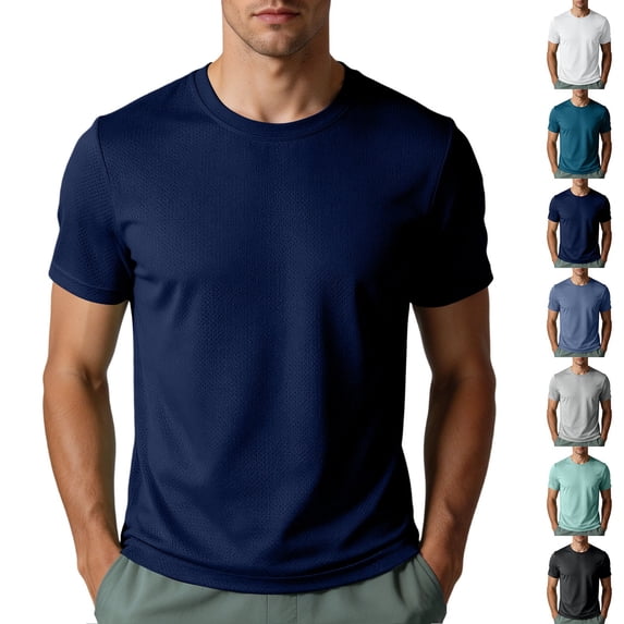 Fanshiluo Men's Crew Neck Short Sleeve T Shirts, Athletic Mesh Breathable Quick Dry Lightweight Workout Tops,S,Big and Tall Men