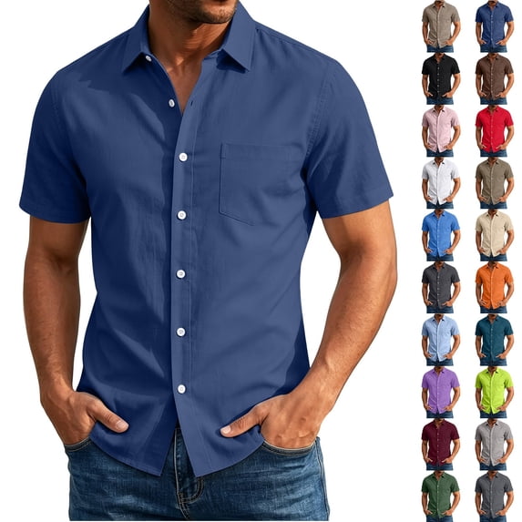 Fanshiluo Men's Pocket Short Sleeve Button Down Shirt,Lightweight Summer Dress Top,XXL,Big and Tall Men