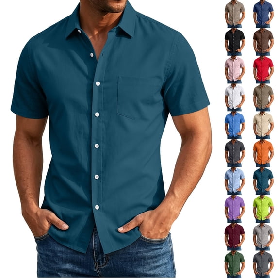 Fanshiluo Men's Pocket Short Sleeve Button Down Shirt,Lightweight Summer Dress Top,XXXL,Big and Tall Men