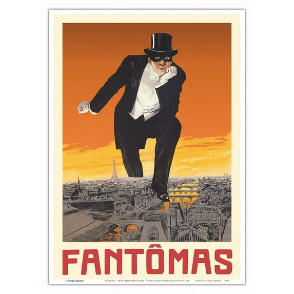 Fantômas - Silent Film Crime Serial - Starring Rene Navarre - Vintage French Film Movie Poster c.1914 - Master Art Print 10in x 14in