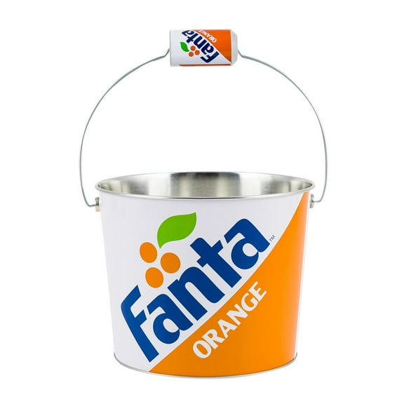 Fanta Beverage Bucket with Grip Handle Orange Metal Party Drink Tub, Ice Bucket