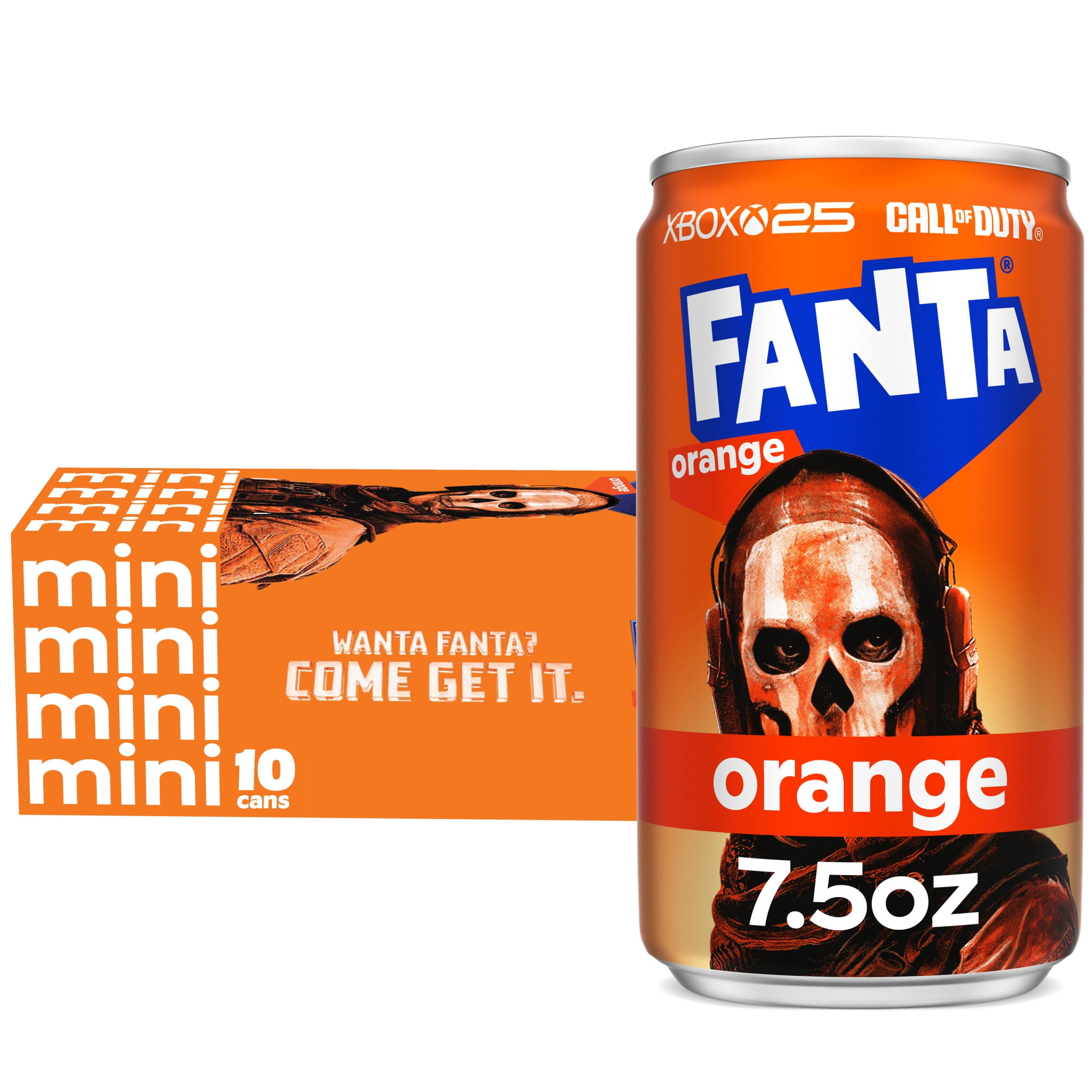 Fanta Orange Mini Fruit Soda, 7.5 fl oz, 10 Pack Soft Drink Cans