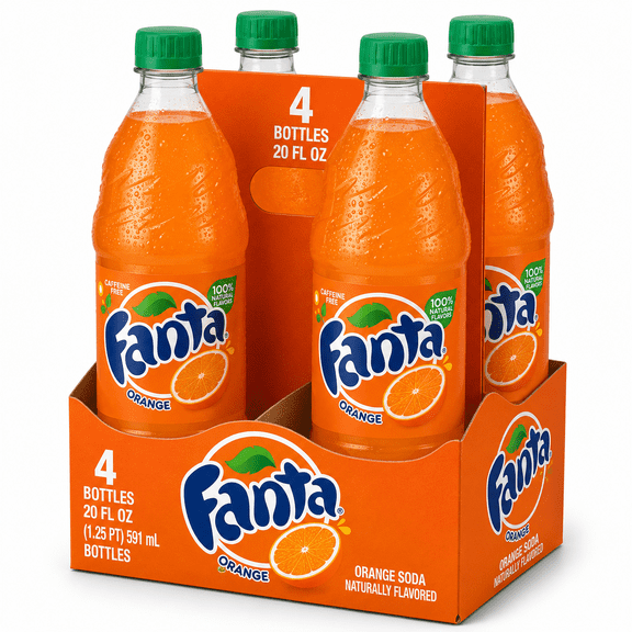 Fanta Orange Soda Soft Drink, 20 fl oz Bottles, 4 Pack Fruity Orange Flavored Carbonated Beverage