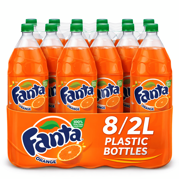 Fanta Orange Soda Soft Drink, 8 Pack 2 Liter Plastic Bottles Fruity Refreshing Carbonated Beverage