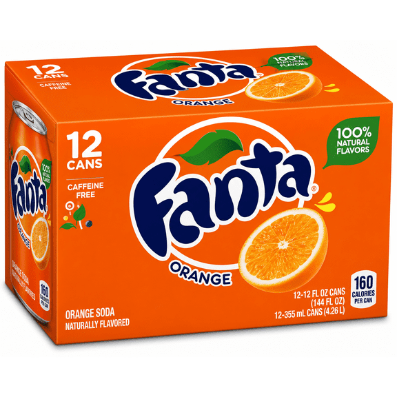 Fanta Orange Soda Soft Drink, Orange Flavored Carbonated Beverage, Refreshing Citrus Fruit Soda, 12 fl oz Cans, 12 Pack