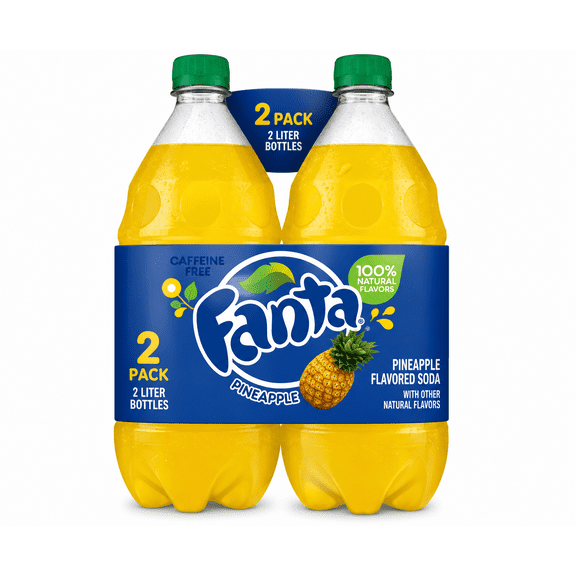 Fanta Pineapple Flavored Soda, Caffeine Free, 2 Liter 2 Pack