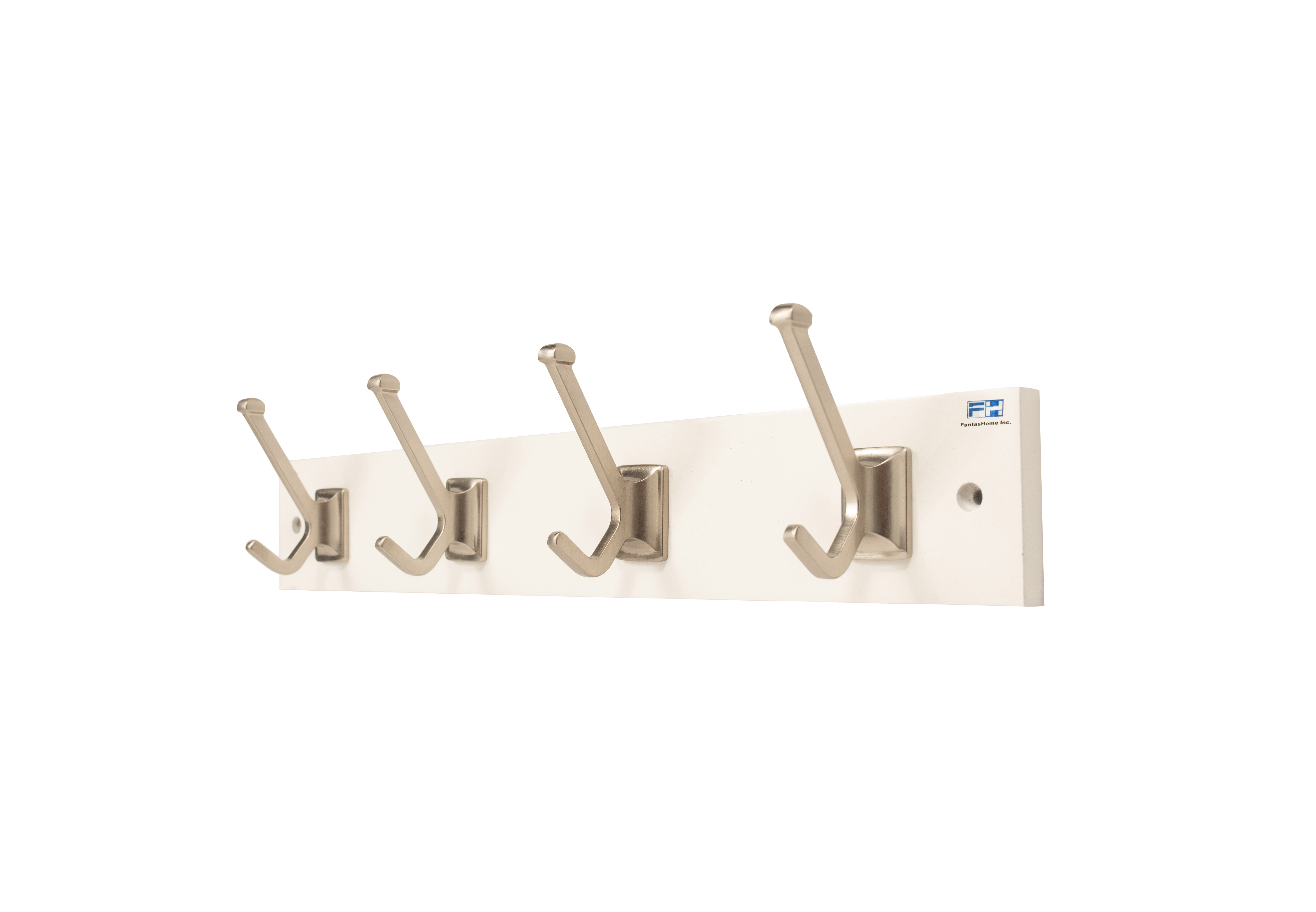 FantasHome 18" Lobine Wall Mounted Hook Rail with 4 Double Hooks White / Silver