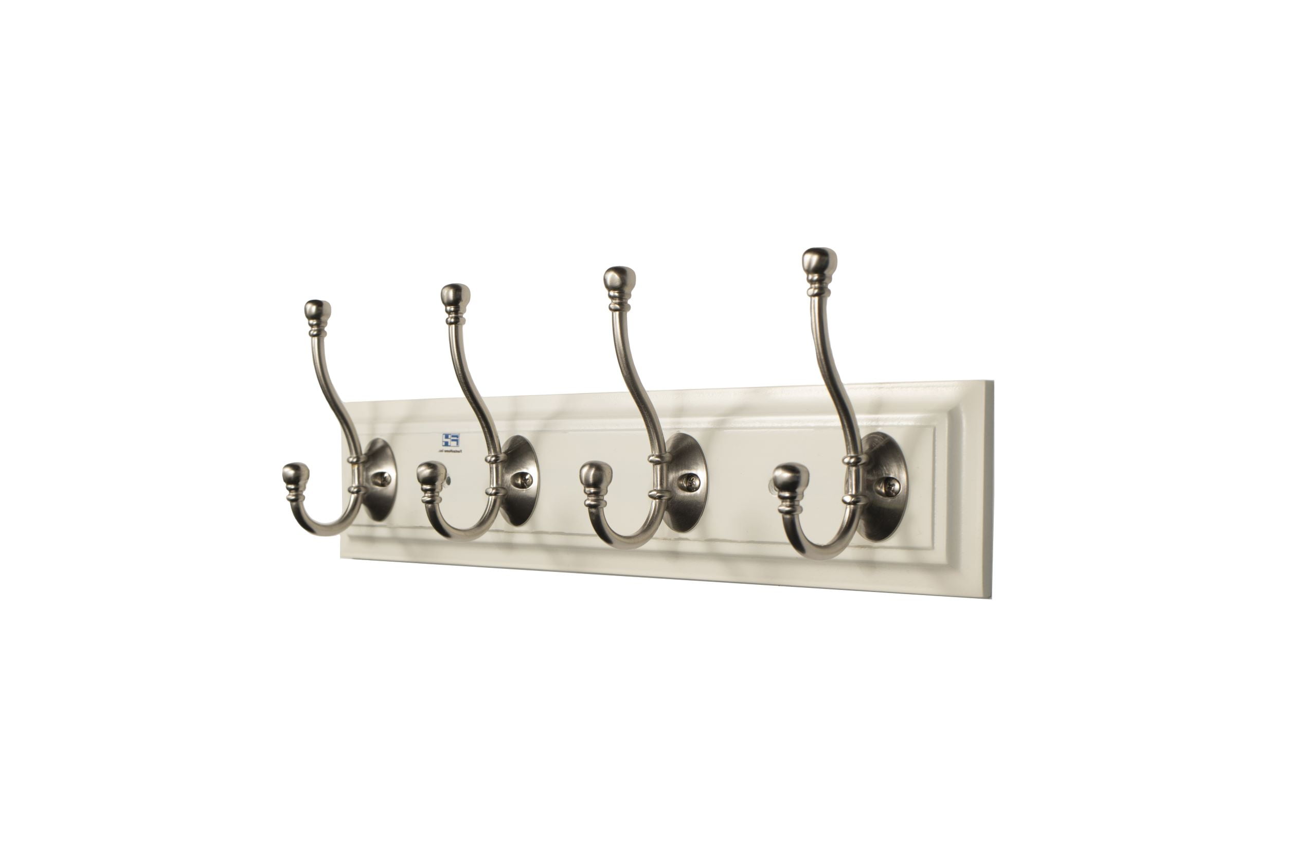 FantasHome 18 Ruth Wall Mounted Hook Rail with 4 Double Hooks - White /  Silver