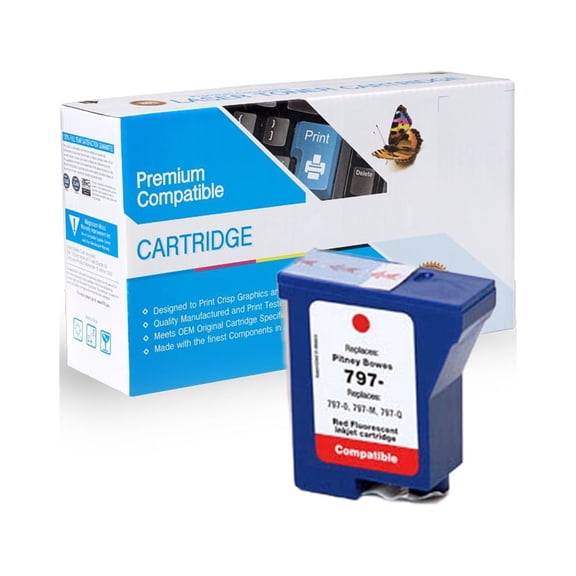 FantasTech Compatible with Pitney-Bowes Red Ink Cartridge 797-0, 797-M, 797-Q, 2-Pack, with Free Delivery