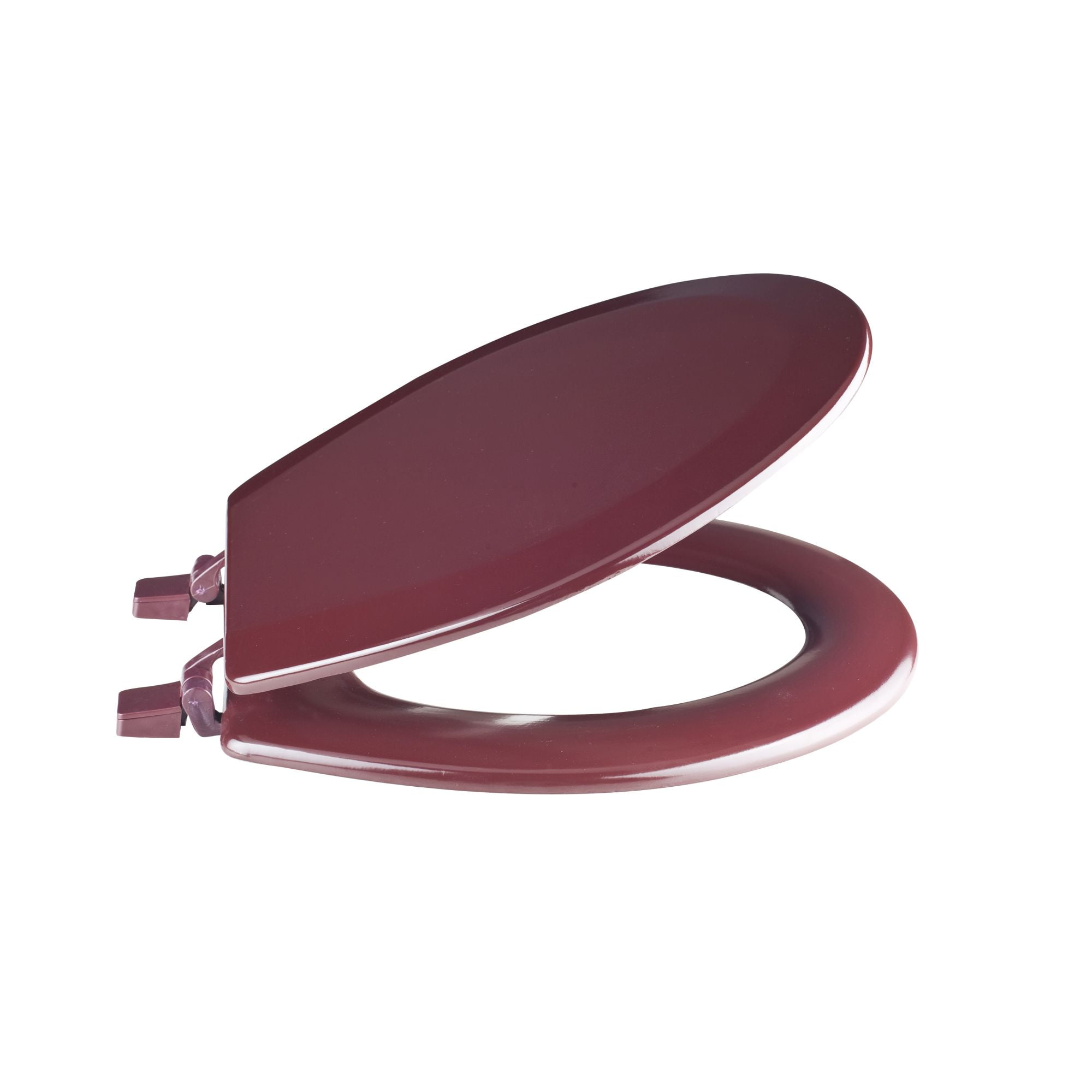 Round Soft Close Toilet Seat, Adjustable Hinges Wood Toilet Seats with Non Slip Grip Tight Bumpers, Standard Heavy Duty Wooden Bathroom Toilet Seat and Lid Set, Burgundy
