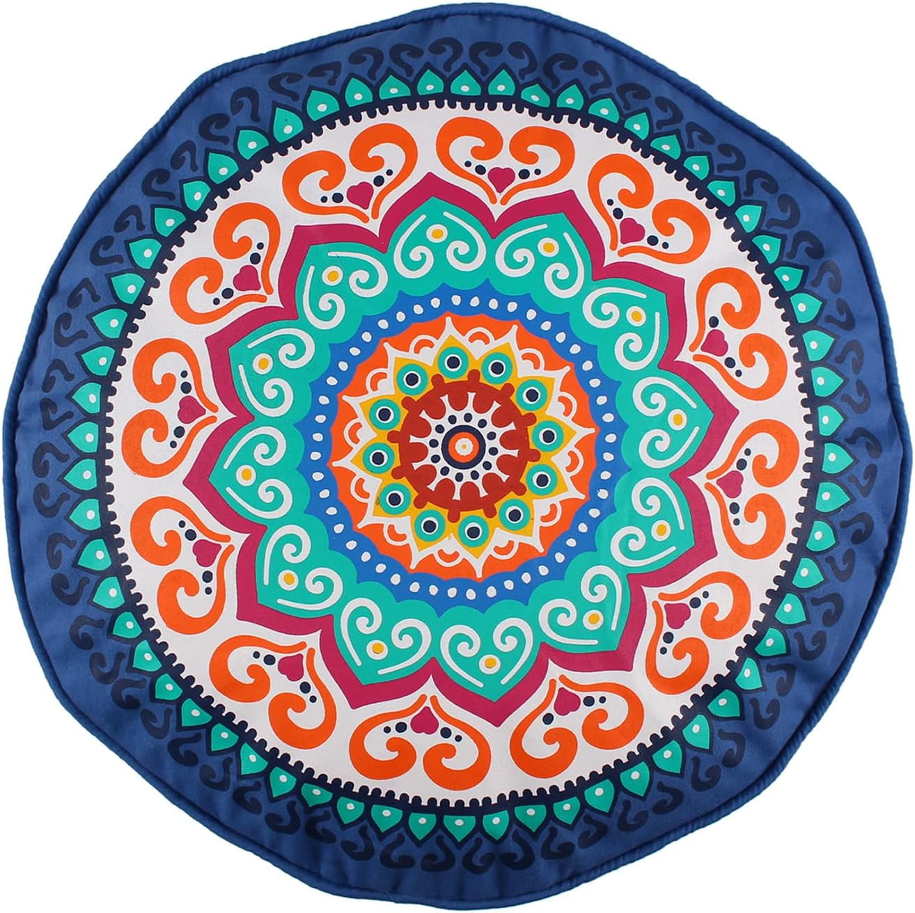 Vibrant Medallion Embroidered Navy Round Pillow - 17.7"