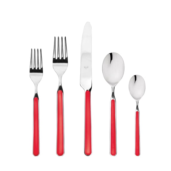 MEPRA Red Fantasia 5 Piece Place Setting Finish Handles Dishwasher Safe Cutlery