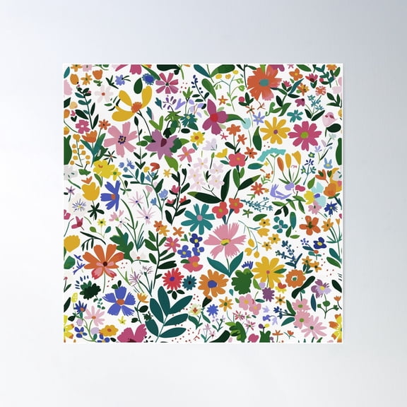 Fantasia Floral Fiesta Poster Wall Art, Modern Wall Decor For Living Room Bedroom, 24x24 UNFRAMED