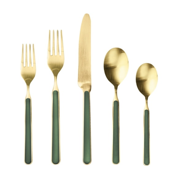 Fantasia Ice Gold Flatware Set - 5 Pcs. - Forest Green