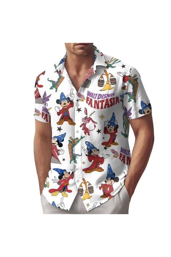 Fantasia Mickey Hawaiian Shirt, Disney Mickey Button Shirt, Magical Gift, Castle Vacation Summer Look, Button Shirt Gift For Dad