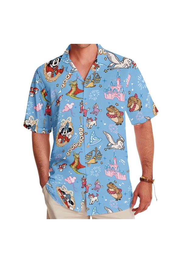 Fantasia Sorcerer Mickey Mouse Wizard Hawaiian Shirt, Fantasmic Disney Characters Hawaii Shirt, Magic Kingdom, Disneyland Family Trip