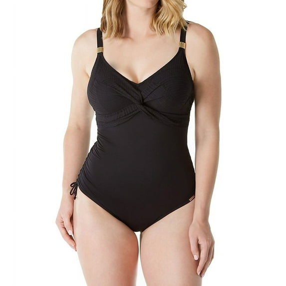 Fantasie Ottawa Twist Front Underwire Adjustable Leg Swimsuit (6360),34E,Black - Black,34E