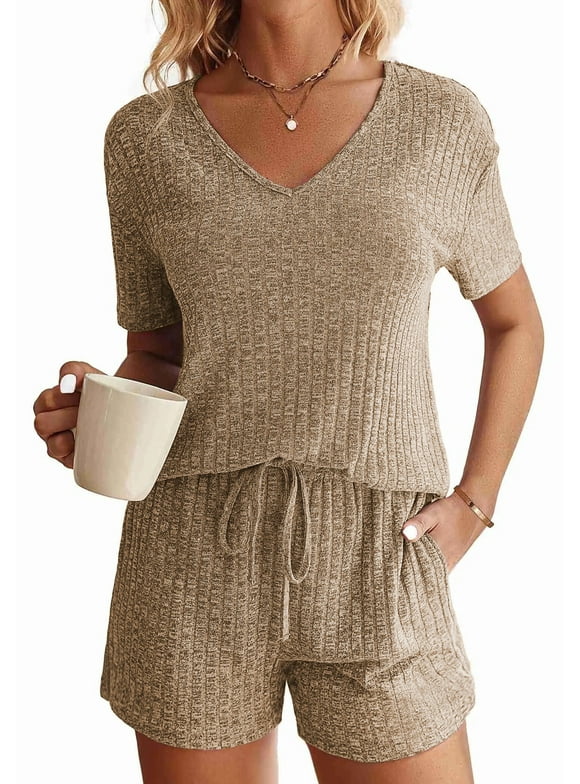 2 Piece Sets Summer Pajamas Womens Tops and Shorts Sleepwear Outfits Lounge Sets Casual