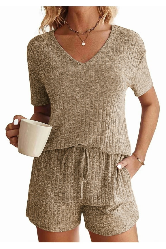 2 Piece Sets Summer Pajamas Womens Tops and Shorts Sleepwear Outfits Lounge Sets Casual