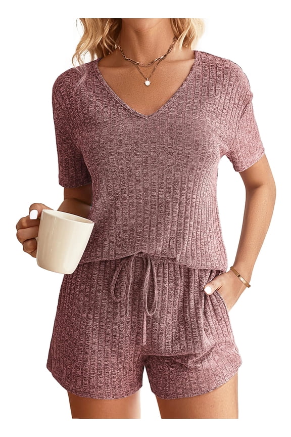 2 Piece Sets Summer Pajamas Womens Tops and Shorts Sleepwear Outfits Lounge Sets Casual
