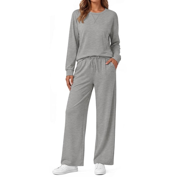 Fantaslook 2 Piece Womens Lounge Sets Casual Travel Outfits Fall Matching Sweatsuits Long Sleeve Sweatshirt and Wid Leg Pant Pajamas Set
