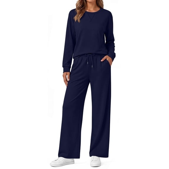 Fantaslook 2 Piece Womens Lounge Sets Casual Travel Outfits Fall Matching Sweatsuits Long Sleeve Sweatshirt and Wid Leg Pant Pajamas Set