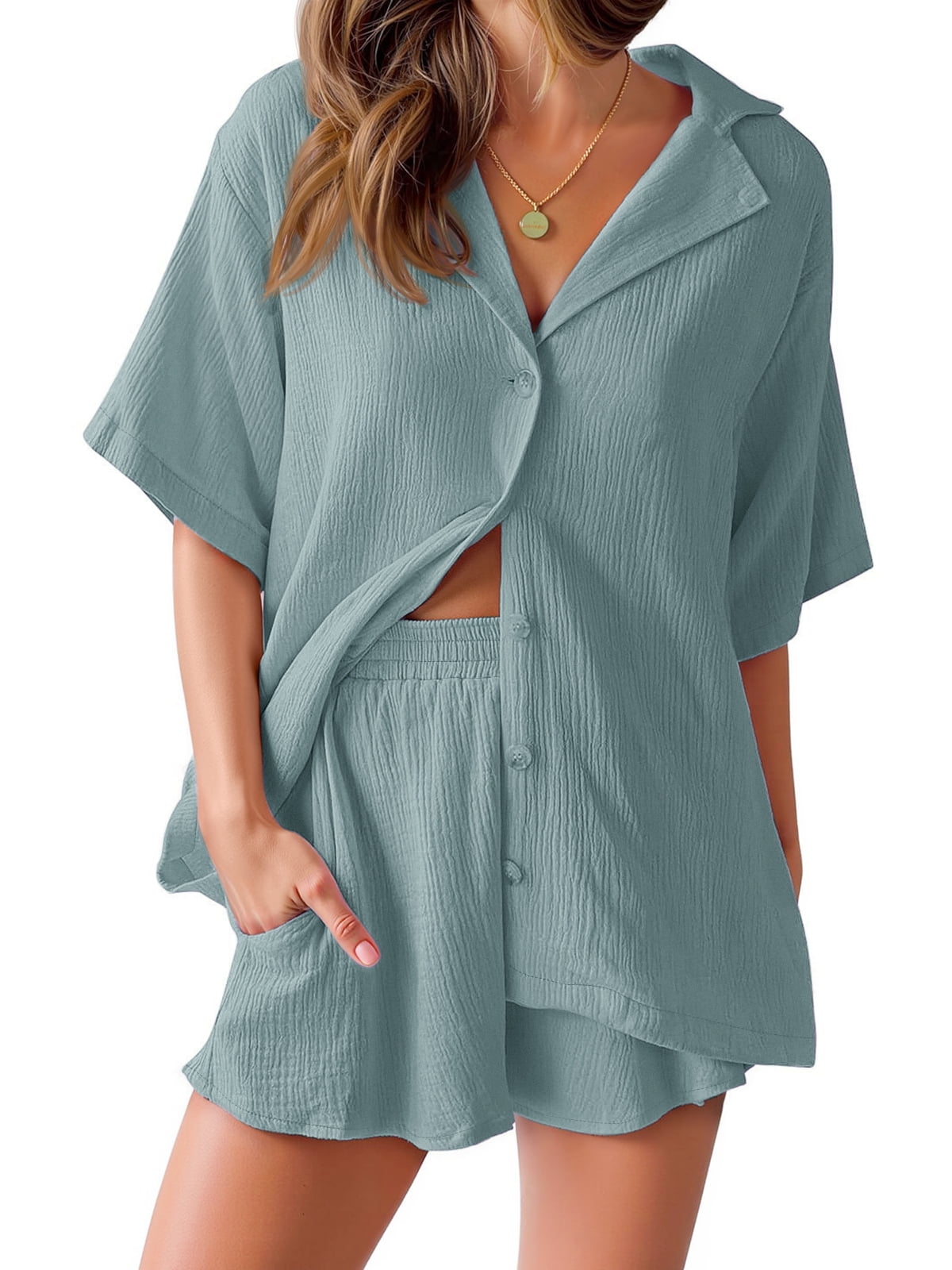 Plus Size Heart Graphic Top and Plaid Shorts Loungewear Set