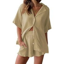 Fantaslook 2 Piece Womens Outfit Sets Button Down Shirts and Shorts Casual Lounge Sets Short Sleeve Pajamas Sets Summer Loungewear