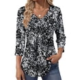 thumbnail image 1 of Fantaslook 3/4 Length Sleeve Womens Tops Dressy Casual Boho Blouses V Neck Pleated Tunic Tops Work Shirts, 1 of 8